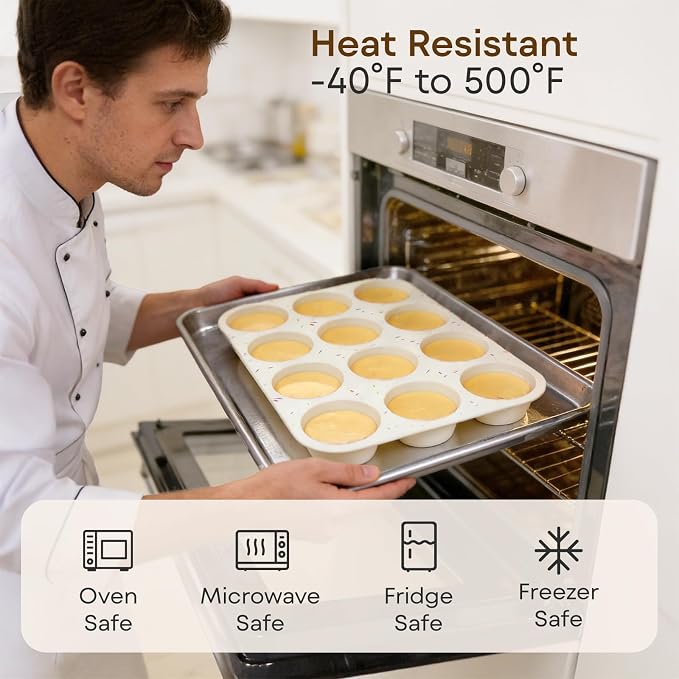 Silicone Muffin Pans for Baking,12 Cup Nonstick Cupcake Pan 2Pcs | Food-Grade Silicone Muffin Tin, Oven Dishwasher Freezer Safe Silicone Molds for Home Baking DIY, Cupcakes, Egg Bites