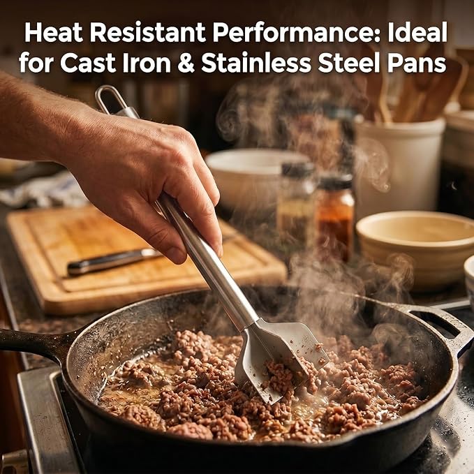Stainless Steel Meat Masher, 6-Blade Ground Beef Chopper Tool with Hanging Loop for Hamburger, Potato,Vegetable Puree