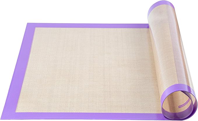 Restaurantware Full Size Baking Mat 1 Heat-Resistant Cooking Mat - Allergen-Safe Reusable And Ultra-Durable Tan And Purple Silicone Nonstick Mat For Pans And Rolling 23.6 x 15.75 Inch