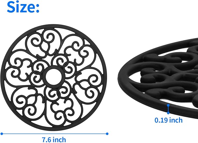 3PCS Heat Resistant Silicone Trivet Mats for Hot Dishes, Black | Flexible, Non-Slip, Modern Kitchen Trivets Protects Table & Countertop, For Teapots Pans Bowls, Daily Kitchen Use