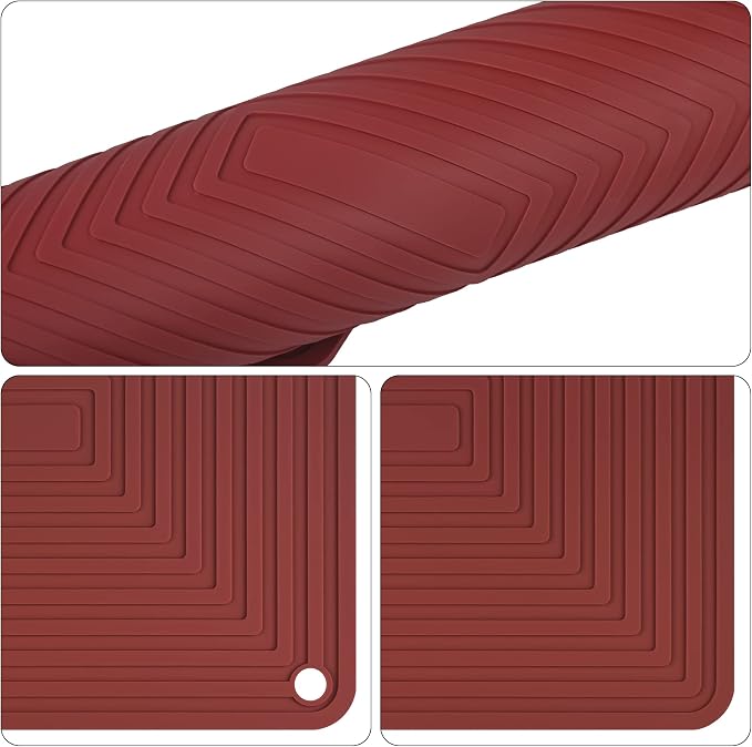 Silicone Trivets for Hot Dishes Pots and Pans, Red Hot Pads for Kitchen Table, Heat Resistant Mat for Quartz Counter, Multi-Purpose Trivet Mat, Flexible Silicone Pot Holders Mats Set 4