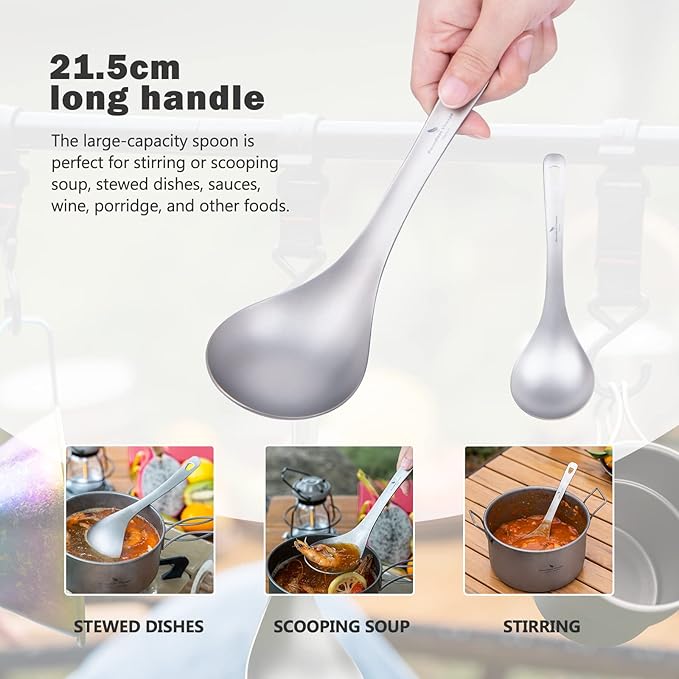 Boundless Voyage Titanium Long Handle Ladle Soup Spoon Thickeness Tableware Porridge Stew Sauce Deep-bowled Ladle Scoop Kitchen Cooking Utensils