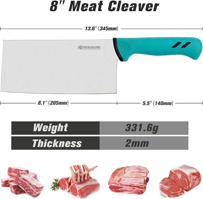 YOUSUNLONG Chopping Knife - 8 Inch Meat Cleaver and Vegetable Kitchen Knives - Premium High Carbon Molybdenum Steel Blade - Razor Sharp - Ergonomic & Non-slip Handle