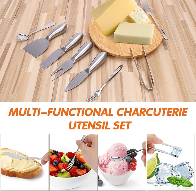 18pcs Charcuterie Accessories, Stainless Steel Cheese Knife Set Butter Spreader,Charcuterie Board Utensils Mini Serving Tongs,Spoons and Forks for Pastry Cheese & Butter, Apply for Party, Wedding