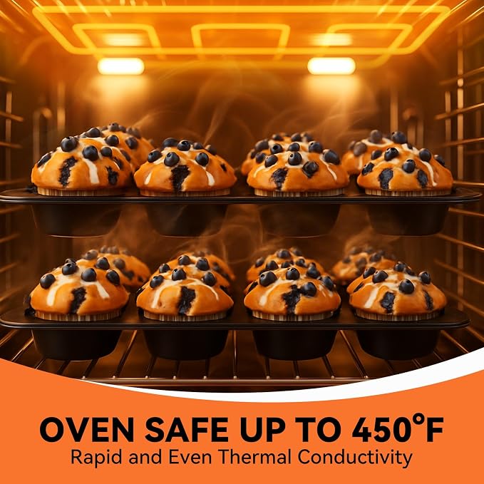 Yoehka 2 Pack Muffin Pan for Baking, Non-stick Cupcake Pan Set, Black | Standard 12-Cups Muffin Tin for Baking Cupcakes, Carbon Steel Baking Supplies