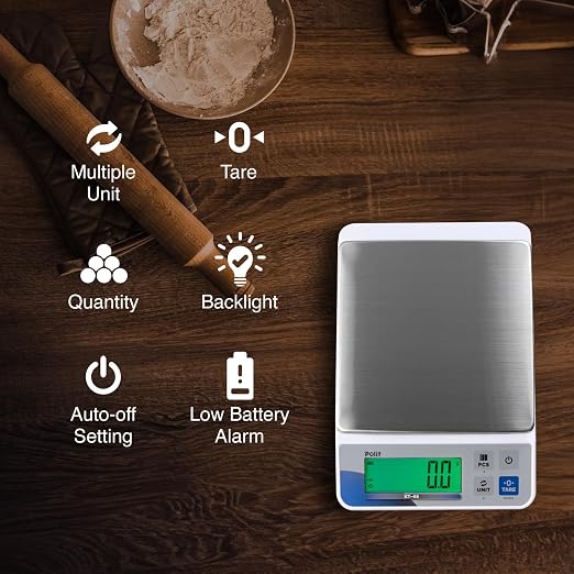 Polit Digital Kitchen Scale, High Capacity Food Scale for Baking, 18lb/8kg | Stainless Steel Tray, 0.5g Precision, Anti-Slip Feet, Fast Stable Readings, Home Cooks, Market & Small Business Use