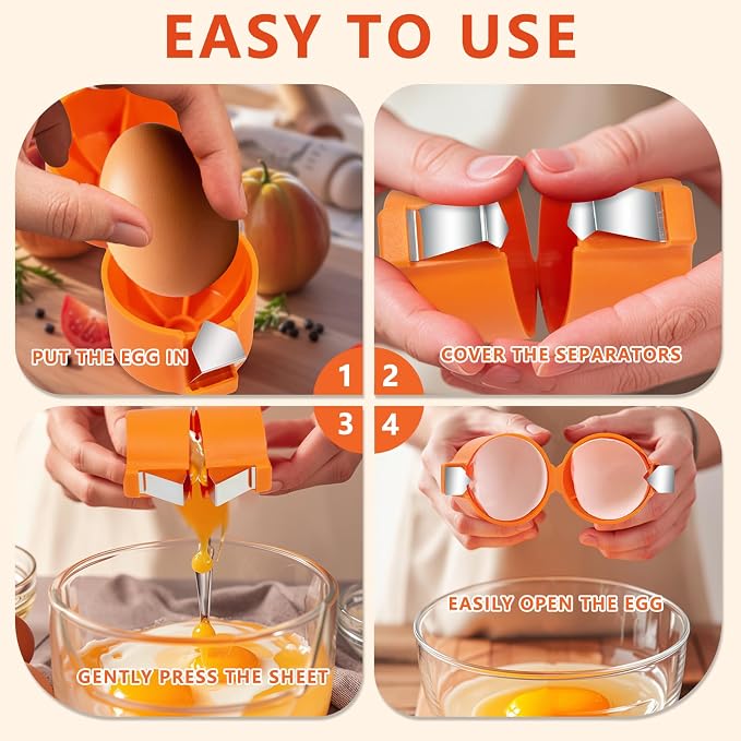 Egg Shell Opener, 2025 New Egg Cracker for Raw Eggs, Hard Boiled Egg Peeler Stainless Steel Egg Cutter Egg Cracker Tool for Raw Eggs, Handheld Eggs Breaker Kitchen Gadgets (Orange)