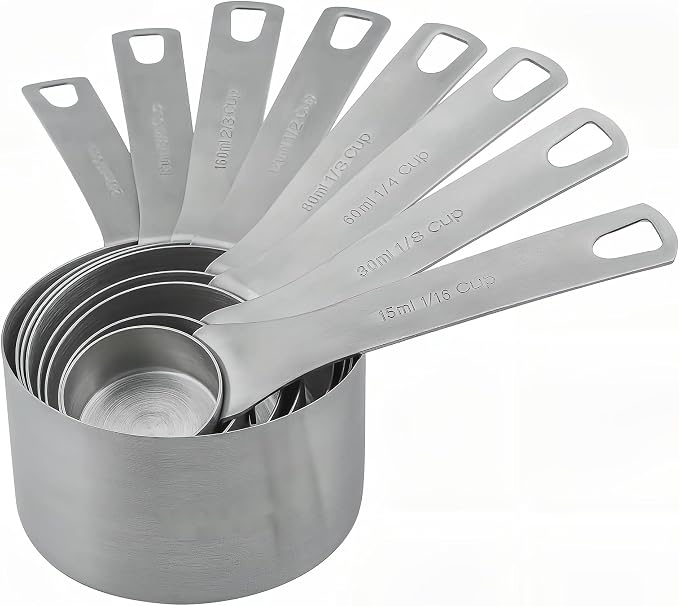 Measuring Cups set, 18/8 (304) Stainless Steel Measuring Cups for Kitchen & Baking, Heavy Duty Solid Measurement Cups, Us & Metric Measure Tools with 1/16, 1/8, 2/3 &3/4 Cups