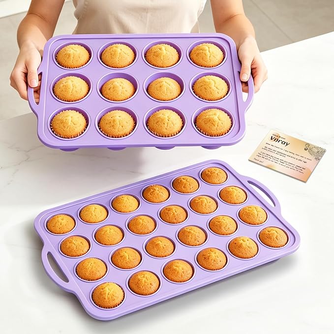 Silicone Muffin Pan Set: Non Stick 12 & 24 Silicone Muffin Pans for Baking Easy Release - Complete Shaping Each Use Avoid Re-baking - BPA-free Cupcake Tin Reinforced Frame for Oven Home Bakers