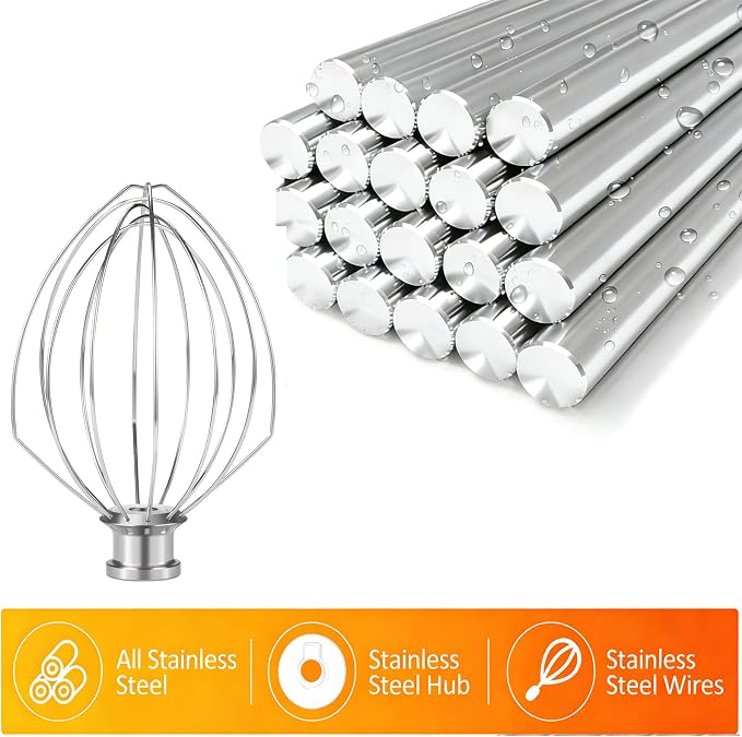 K5AWW Wire Whip for KitchenAid 5 Qt Bowl-Lift Mixer - Heavy Duty 6-Wire Stainless Steel Whisk Attachment - Dishwasher Safe for Whipping Cream, Eggs, Frosting & Cake Batter