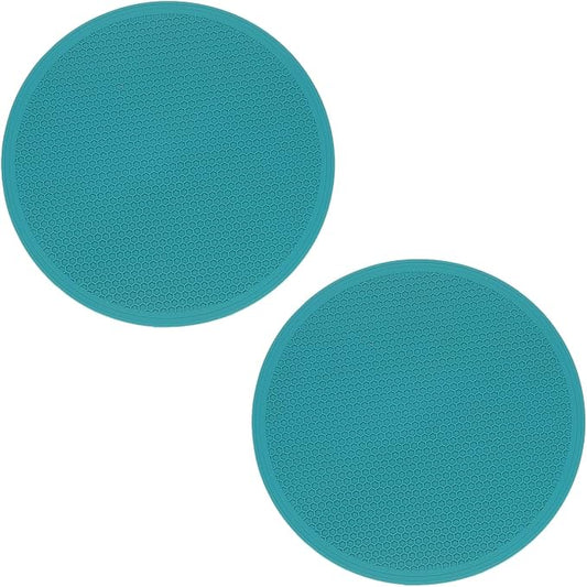 uxcell 2pcs Silicone Trivet Mats 7.9" Dia Round Non-Slip Silicone Pot Holders for Hot Pots and Pans, Heat Resistant Hot Pads for Kitchen Hot Dishes Table Countertops, Cyan