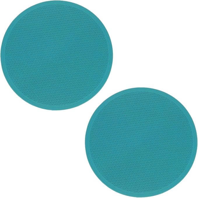 uxcell 2pcs Silicone Trivet Mats 9.8" Dia Round Non-Slip Silicone Pot Holders for Hot Pots and Pans, Heat Resistant Hot Pads for Kitchen Hot Dishes Table Countertops, Cyan