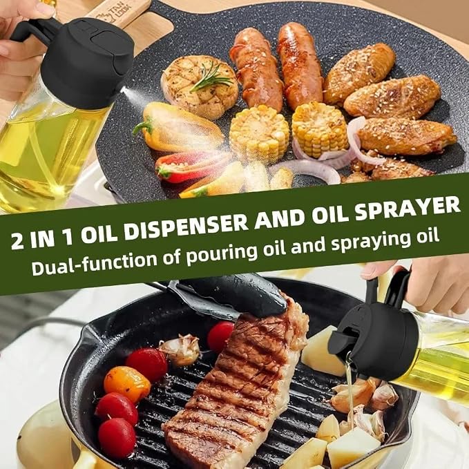 Oil Sprayer & Dispenser | 16oz / 470ml | 2-in-1 | Food-Grade | For Cooking/Air Fryer/BBQ | Black