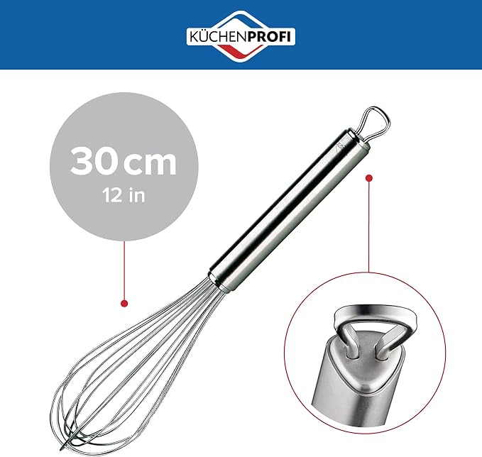 Küchenprofi Stainless Steel Whisk, Hand Whisk for Eggs, Batter, and Dough, Metal Whisk for Kitchen Use, 12 Inches