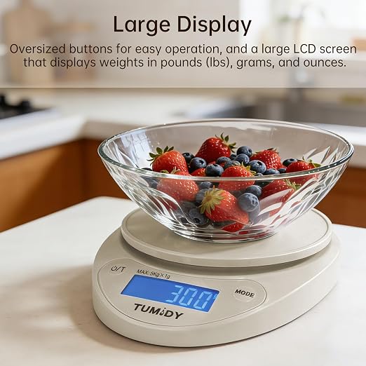 Small Digital Kitchen Scale Food -11lb/5kg Kitchen Weight Scale with LCD Display for Weight Loss, Sourdough Bread, Baking, Cooking, Keto and Meal Prep, 1g Precision, Batteries Included, Khaki