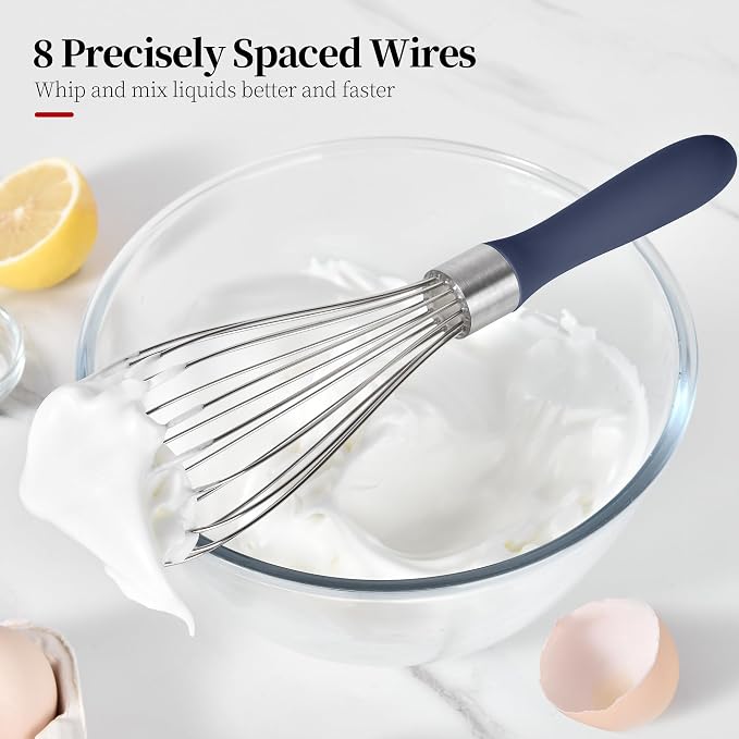 18/8 Stainless Steel Cooking Balloon Whisk (Medium, Midnight Blue) | Heavy Duty Metal Kitchen Wire Whisker Wisking Tool Egg Beater Hand Mixer for Mixing Baking Beating Stirring Sauce Flour