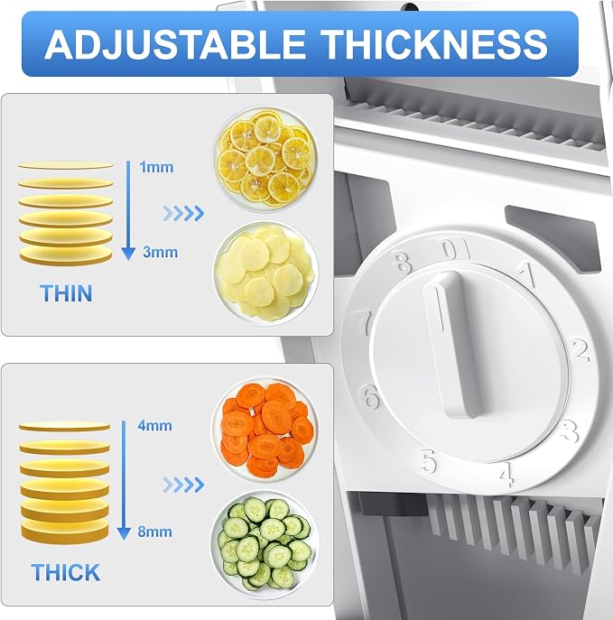 QYKIC Safe Mandoline Slicer, Potato Clips Slicer, Vegetable Food Slicer, Thickness Adjustable for Cucumber Onion Carrot Lemon (Only Slicer White)