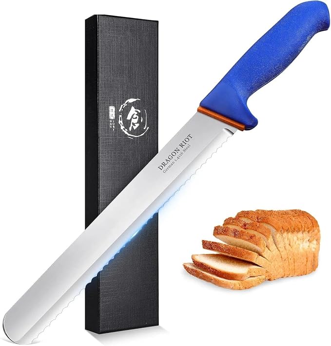 DRAGON RIOT Bread Knife 10 Inch, Ultra Sharp Serrated Bread Knife, German 1.4116 Stainless Steel Bread Slicer, Professional Bread Cutter for Sourdough, Baguette, Bagel & Cake, Non-Slip Blue Handle
