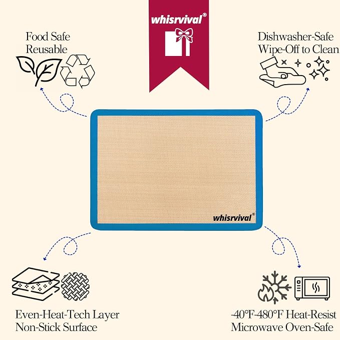 4 Pack Silicone Baking Mat, Non-Stick Silicone Baking Sheet, Food Safe Silicone Mats for Baking, 480℉ Heat Resistant, 2 Half & 2 Quarter (Purple, Blue, Grey) | Food Safe Silicone Mats for Baking, 480℉ Heat Resistant, 2 Half & 2 Quarter (Purple, Blue, G...