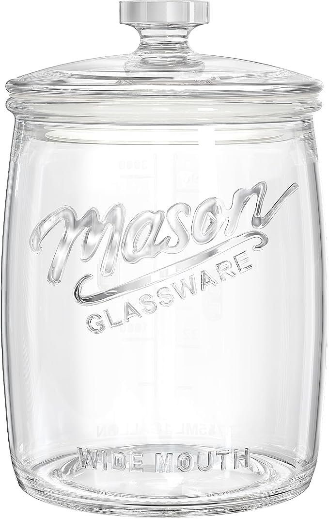 Folinstall 1 Gallon Glass Cookie Jar with Airtight Lid, Wide Mouth Canister | Silicone Seal Keeps Food Fresh, Large Capacity Holds 5 Lb Flour, Wide Mouth for Easy Access to Sourdough Starter, Dog Treat