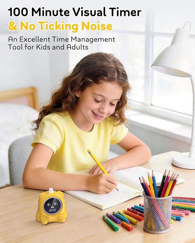 Visual Timer for Kids, 100 Min, Rechargeable Countdown Timers, Adjustable Sound Alert, Adjustable Brightness, Productivity Timers for ADHD, Silent Operation, Desk Time Management Tool for Toddler