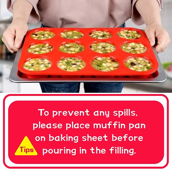 12 Cups Silicone Muffin Pans for Baking Cupcake Pan Nonstick Silicone Molds | Regular size, 1Pack, For Egg Bites, Muffins, Cupcakes, Mini Quiche and so on