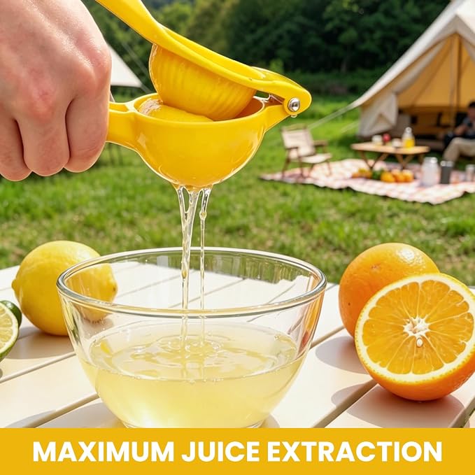 Lemon Squeezer, Fast Effortless Juice Extraction with Large Metal Citrus Juicer, Maximum Yield Lightweight Hand Lime Squeezer, Manual Lemon Juicer Press, Easy to Use Squeeze Tool, Yellow