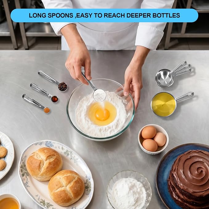 8 PCS Stainless Steel Measuring Cups and Spoons Set, Engraved Metric & US Measurement Measuring Cups and Spoons, Food Grade Metal Measure Cups for Dry & Liquid Kitchen Cooking Baking, Dishwasher Safe