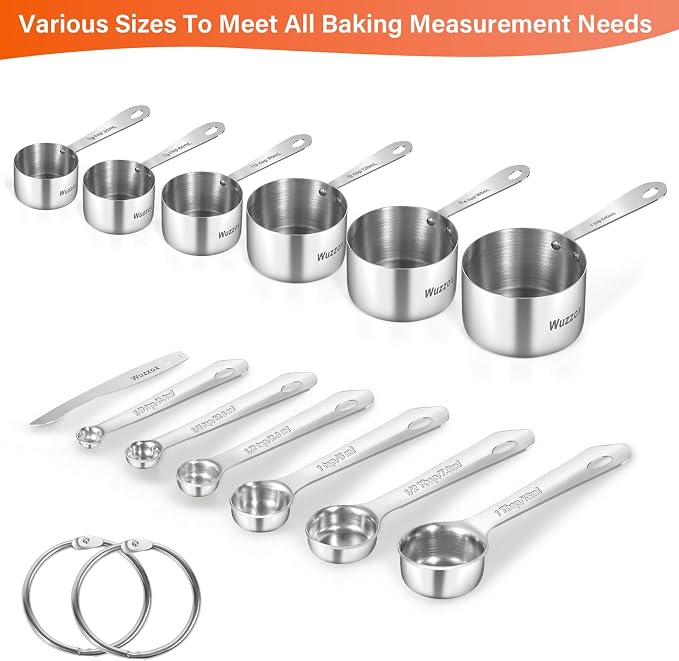 Stainless Steel Measuring Cups & Spoons Set of 13, Stackable Metal Measuring Cups & Spoons, Kitchen Gadgets for Cooking & Baking