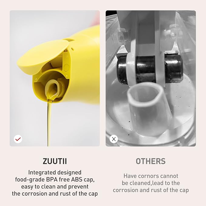 Zuutii Olive Oil Dispenser - Drip Free Spout Bottle for Kitchen Glass Oil and Vinegar Dispenser - Lemon Yellow