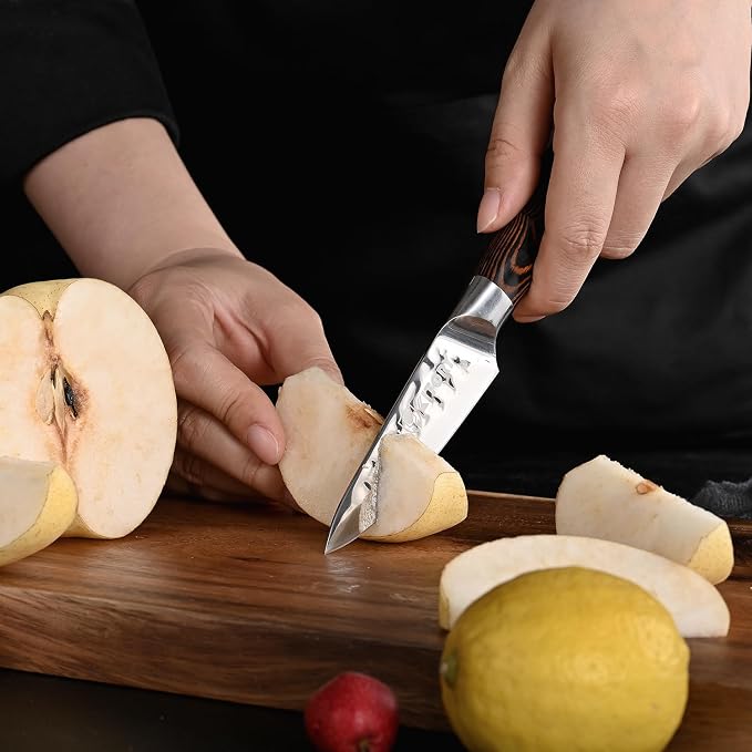 Kitory Paring Knife 3.5 Inch Kitchen Peeling Knife HC German Stainless Steel Hammered Ultra Sharp Blade Bamboo Shape Handle for Home Restaurant Gift