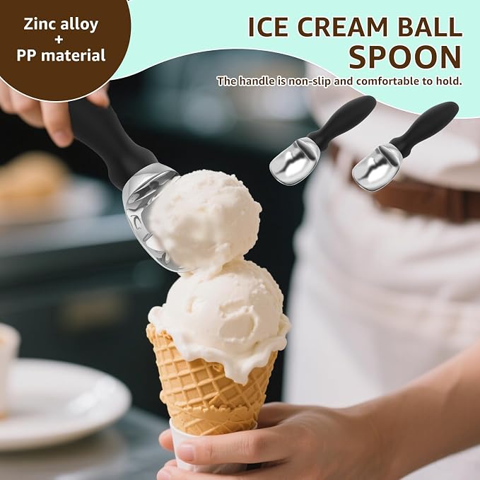 2 Pack Ice Cream Scoop, Heavy Duty Zinc Alloy Ice Cream Scooper with Non-Slip Handle, Ice Cream Spade for Hard Gelato, Sorbet, Cookie Dough, Melon