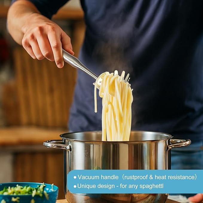 Stainless Steel Soup Ladle and Spaghetti Spoon Set - Large Ladle Spoon, Pasta Strainer, Durable Kitchen Cooking Utensils for Stirring, Serving Pasta, Soup & Sauce，Perfect Gifts
