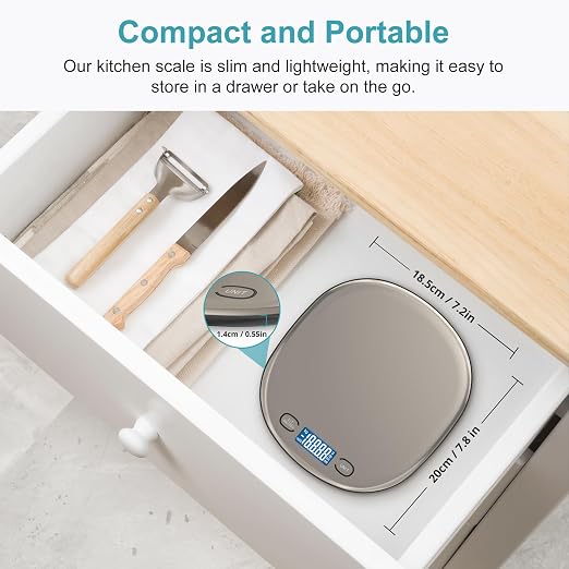 Ultrean High Capacity Food Scale, 33lb Rechargeable Digital Kitchen Scale with LCD Display, Slim & Lightweight Design, 1g Precise Graduation, Weight Grams and Ounces for Cooking, Baking & Meal Prep