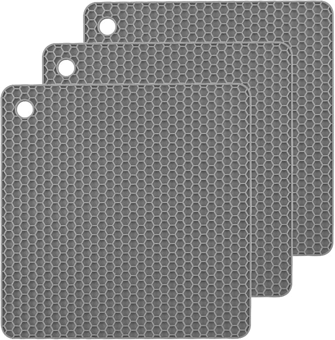 Silicone Non-Slip, Heat Resistant & Water-Trapping Trivet Mats for Hot Pots & Pans & Dishes & Cookware, Multipurpose Kitchen Table Coaster, 7.1 Inch, 3 Pcs, Grey