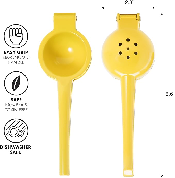 OGGI Citrus Lemon Press- Aluminum Lemon Juicer w/Non-Stick Coating, Ideal Hand Juicer, this Lemon Squeezer is a Great Addition to Your Kitchen Accessories, Yellow
