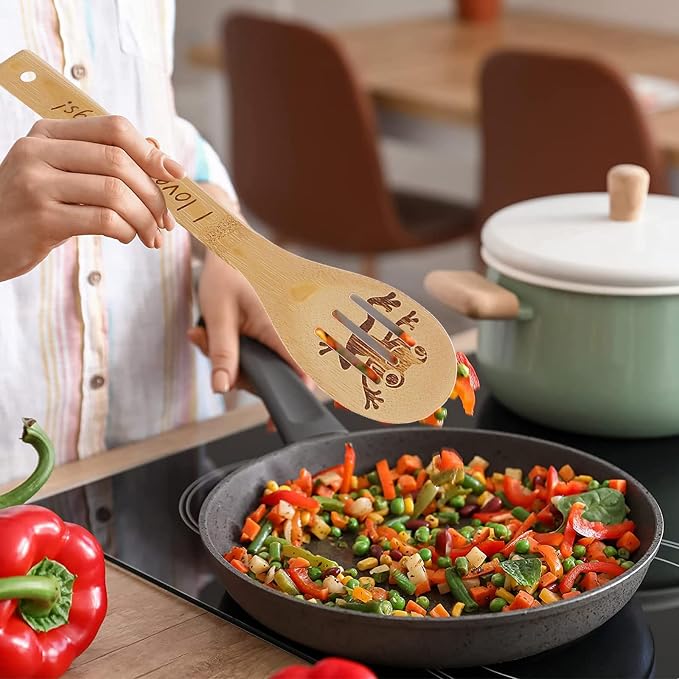 5PCS Frog Wooden Cooking Spoons Set Bamboo Cooking Spoons | Frog Kitchen Decor Housewarming Wedding Anniversary Thanksgiving Christmas for Mom Women Animal Lovers
