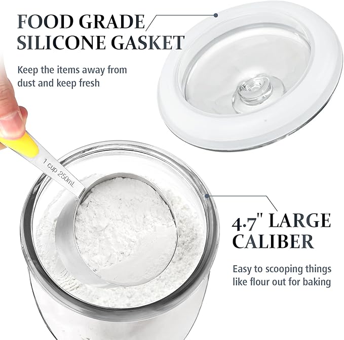 Folinstall Wide Mouth Glass Jar with Airtight Lid, 1/2 Gal Clear Container | 72oz Apothecary Jar for Cookie, Candy, Sugar, Flour, Sourdough Starter, Dog Food, Laundry Pods, Kitchen, Pantry, and Bathroom