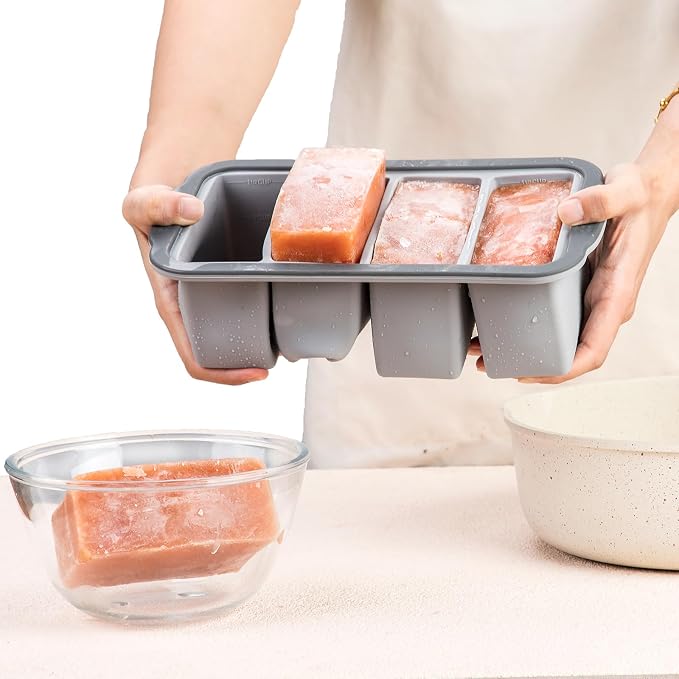 Extra Large Silicone Ice Cube Tray with Lid, Easy Release 1.5 Cup Freezer Trays for Soup, Broth, Sauce & Food Storage, BPA-Free Reusable Freezing Mold, 2 Pack Grey