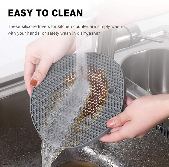 4 Pcs Trivets for Hot Dishes, Kitchen Heat Resistant Silicone Trivet, Extra Thick, Large, Non Slip (2. Gray)