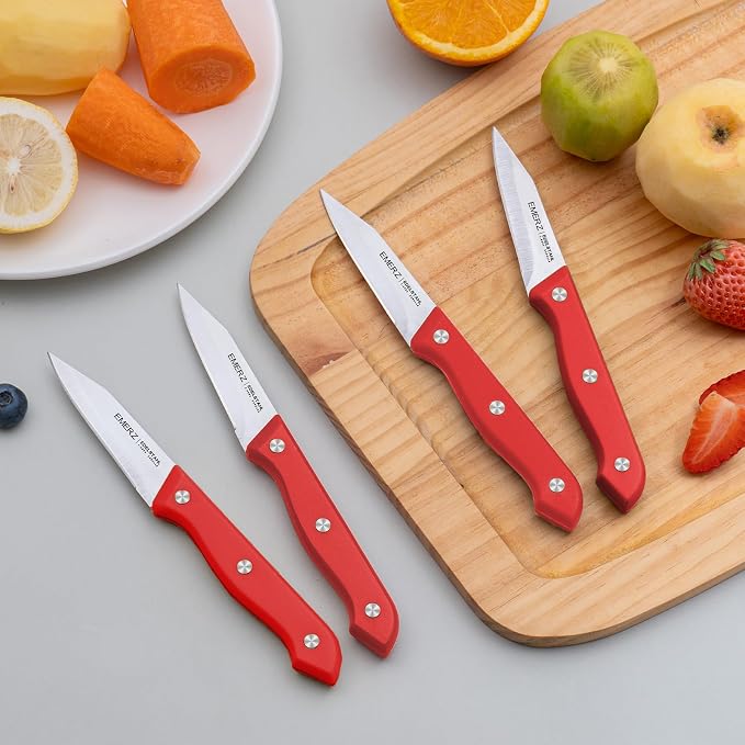 Paring Knife Set of 4, Stainless Steel Paring Knives,3.5inch,Ergonomic PP Triple Rivet Handle,Sharp Small Cutting Knife for Peeling Coring Cutting,Red Pairing Knives for Fruit