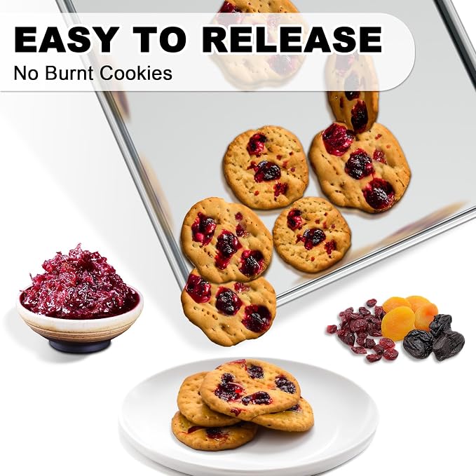 Half Sheet Pans with Rack Set, 13 Inch Commercial Quality Baking Sheet Pan Set, Natural Aluminum Cookie Sheet, Warp Resistant Nonstick Thick Cookie Tray Pans for Baking, Roasting