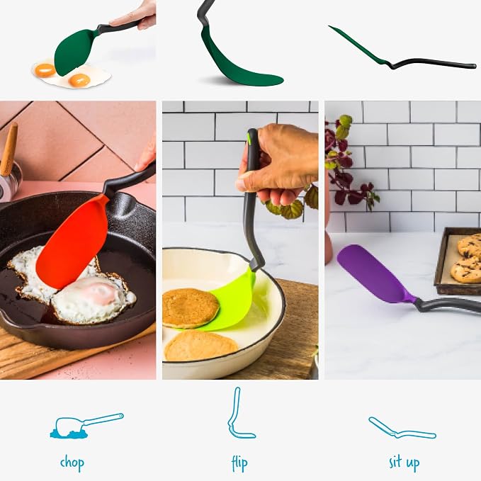 Dreamfarm Chopula Spatula with Strong Chopping Edge - Forest Green | Non-stick cookware safe, heat resistant, thin, flexible flipper, turner and food chopper with sit-up, no-mess handle, 12"