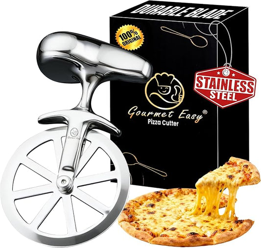 Unicycle Pizza Cutter Wheel, Durable Premium Stainless Steel One-Piece Sharp Blade, Mirror Polished No-Wobble Design, Ergonomic Non-Slip Handle, Easy to Clean Kitchen Gadgets, 5-Year Warranty