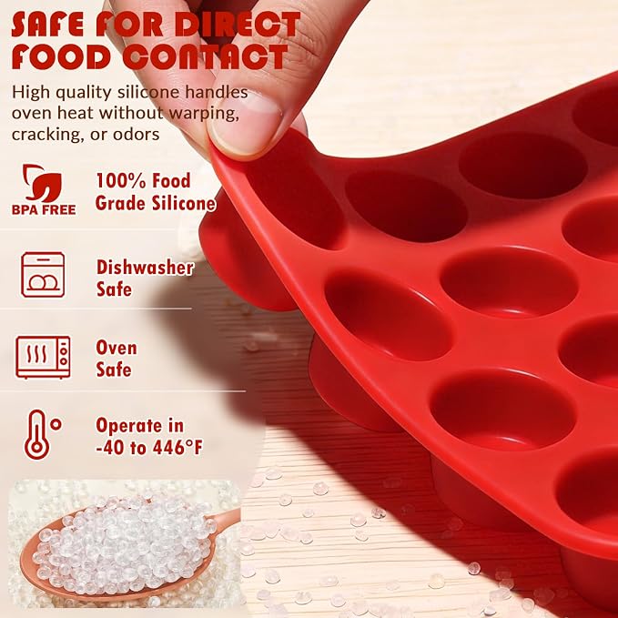 HKNMTT 2Pcs Mini Silicone Muffin Pans for Baking 24Cups Egg Bites Molds | Food-Grade, Non-Stick, BPA-Free, Oven Safe, Small Cupcake Pans, Muffin Tin