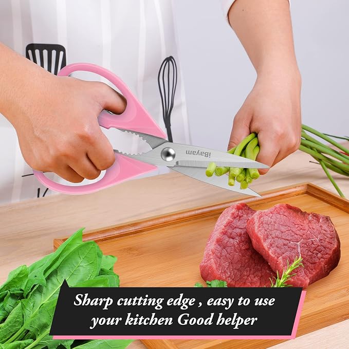 All Purpose 8.5" Cooking Scissors with Sheath, Pink Kitchen Gadgets for Women, Mom, Wife, Her