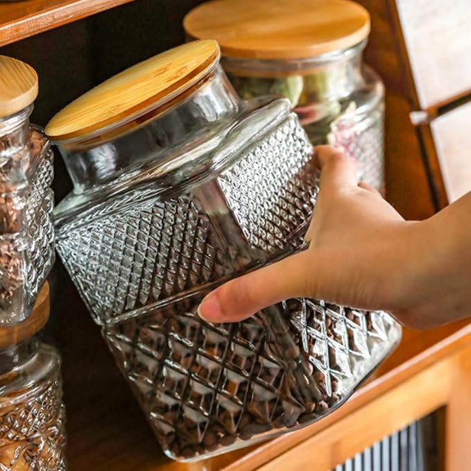 Large Glass Storage Jar, 60 FL OZ Glass Food Storage Containers with Bamboo Lid, Kitchen Laundry Room Organization Jar for Cookies Coffee Flour Sugar Laundry Pods Detergent Airtight Glass Jars | Kitchen Pantry Thick Glass Container for Flour Sugar Cook...