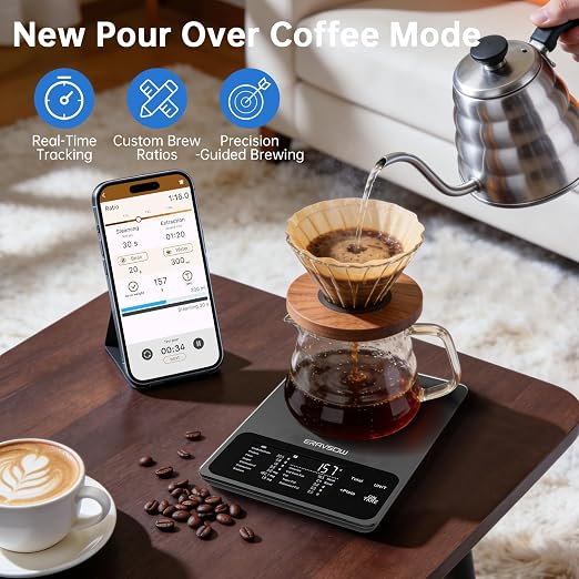 Smart Kitchen Food Scale, Nutrition App Tracks Calorie & Macros, 10kg/22lb | Powered by USDA Database; 30+ Nutrients in App; 12 Stats On-Screen; Visual Progress Charts; Dedicated Coffee Mode