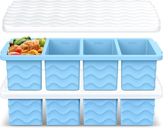 Doasuwish Silicone Freezer Tray for Soup with Lid – 1-Cup Soup Container Cube Style Ice Cube Trays for Freezer, Meal Prep & Food Storage, Freeze 250mL/125mL Portions – 2 Pack