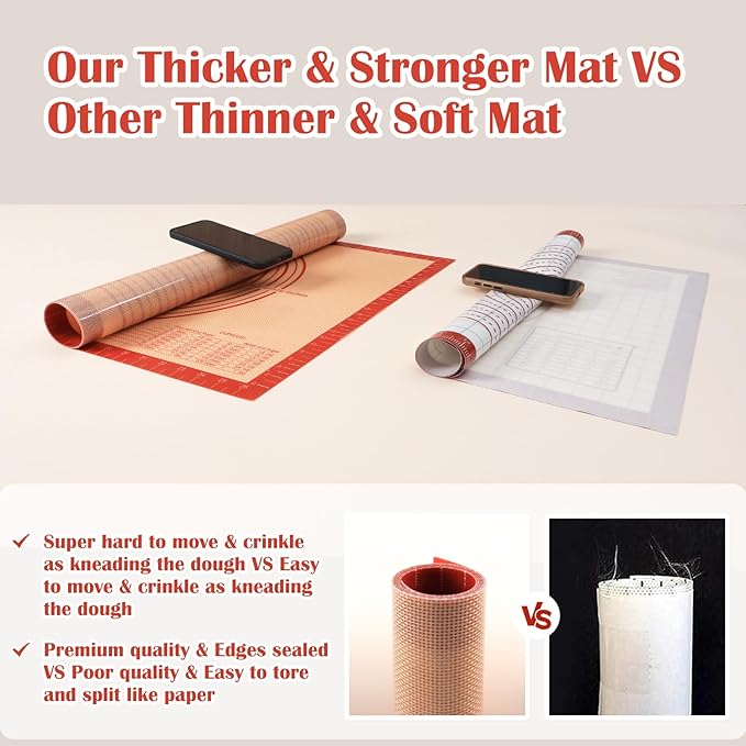 Non-slip Silicone Pastry Mat Extra Large Measurements 36''x 24'' Baking Mat | Silicone Baking Mat Counter/Dough Rolling/Oven Liner/Fondant/Pie Crust Sourdough Bread Baking Supplies（Red）